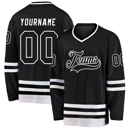 Custom Black Black-White Hockey Jersey - Sky-Custom