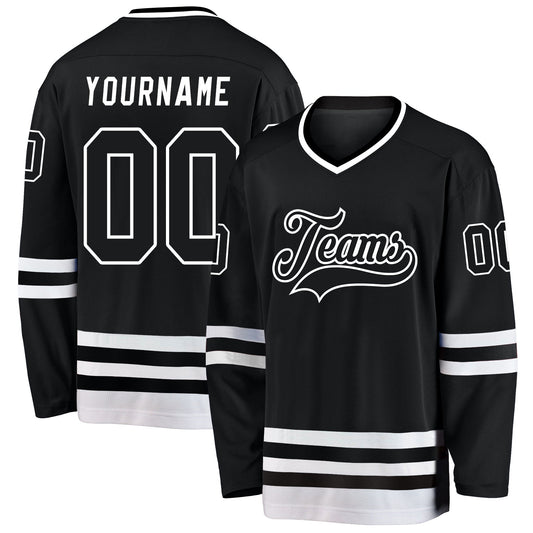 Custom Black Black-White Hockey Jersey - Sky-Custom