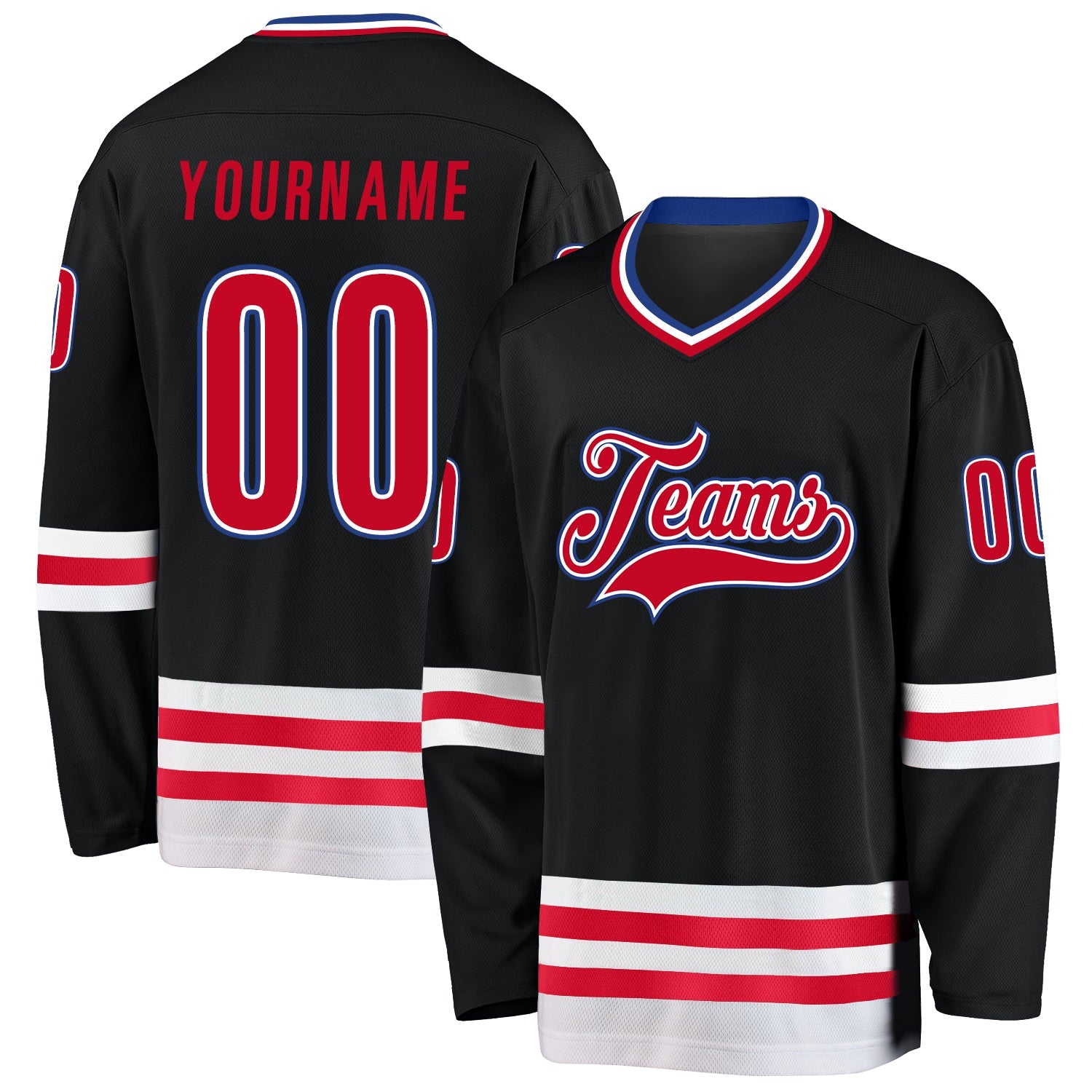 Custom Black Red-White Hockey Jersey - Sky-Custom
