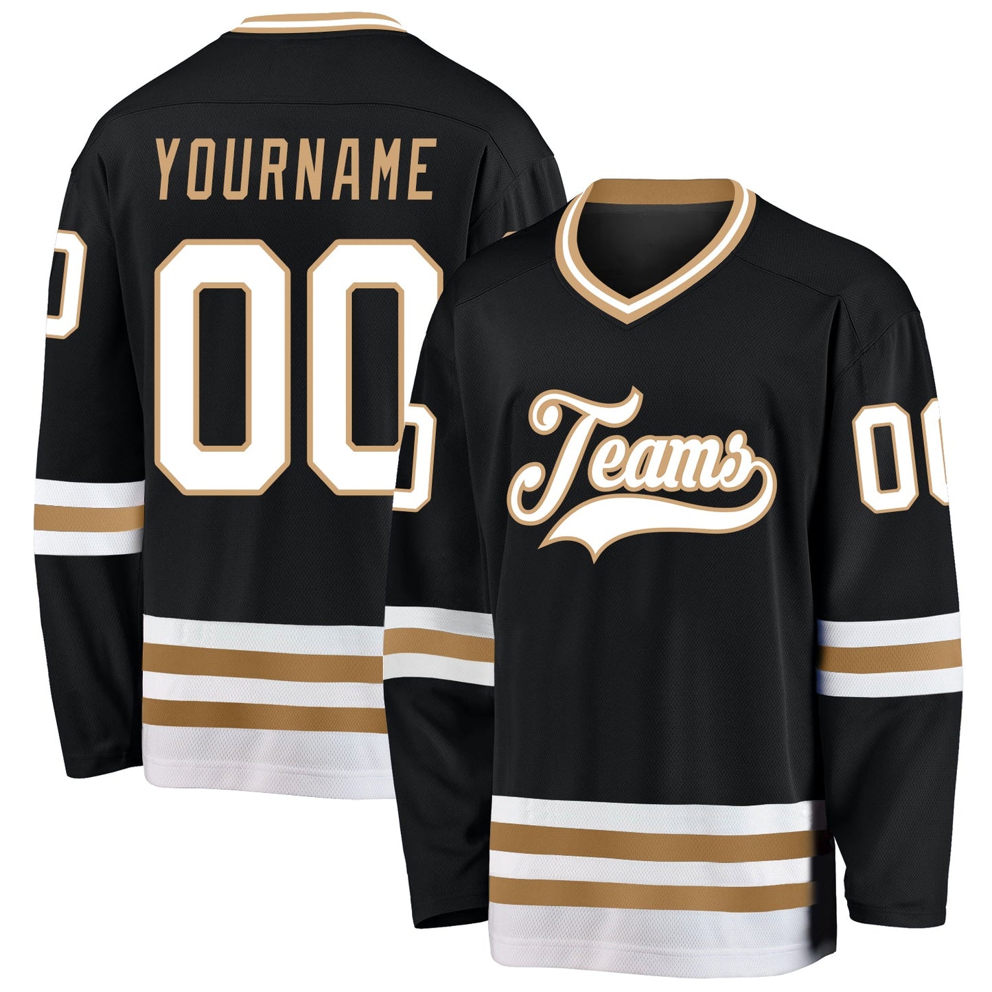 Custom Black White-Old Gold Hockey Jersey - Sky-Custom