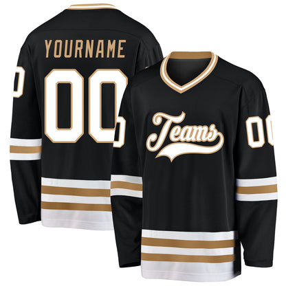 Custom Black White-Old Gold Hockey Jersey - Sky-Custom