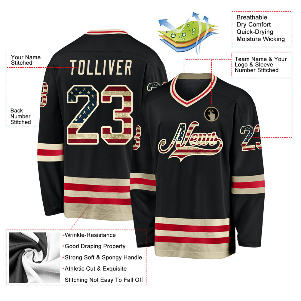 Custom Black Vintage USA Flag-Cream Hockey Jersey - Sky-Custom