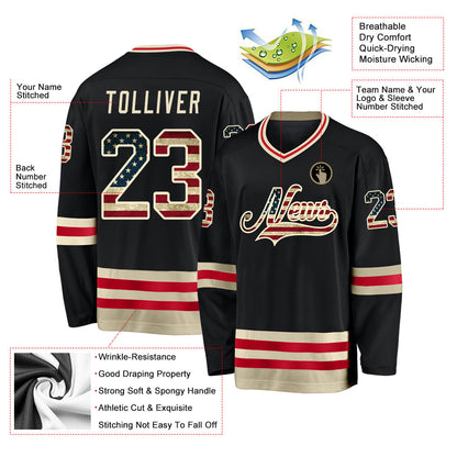 Custom Black Vintage USA Flag-Cream Hockey Jersey - Sky-Custom