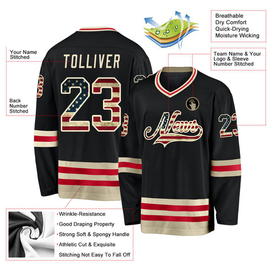 Custom Black Vintage USA Flag-Cream Hockey Jersey - Sky-Custom