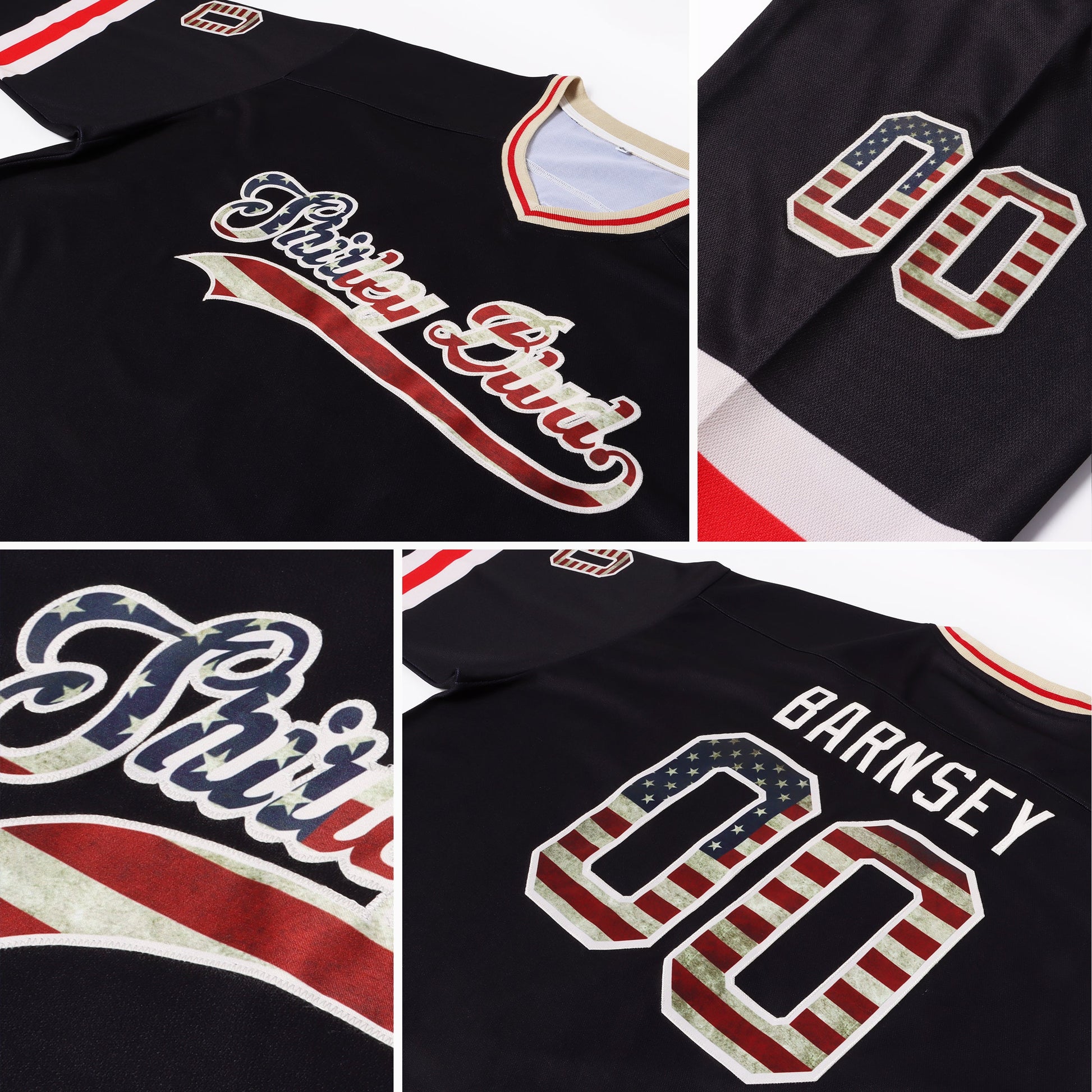 Custom Black Vintage USA Flag-Cream Hockey Jersey - Sky-Custom