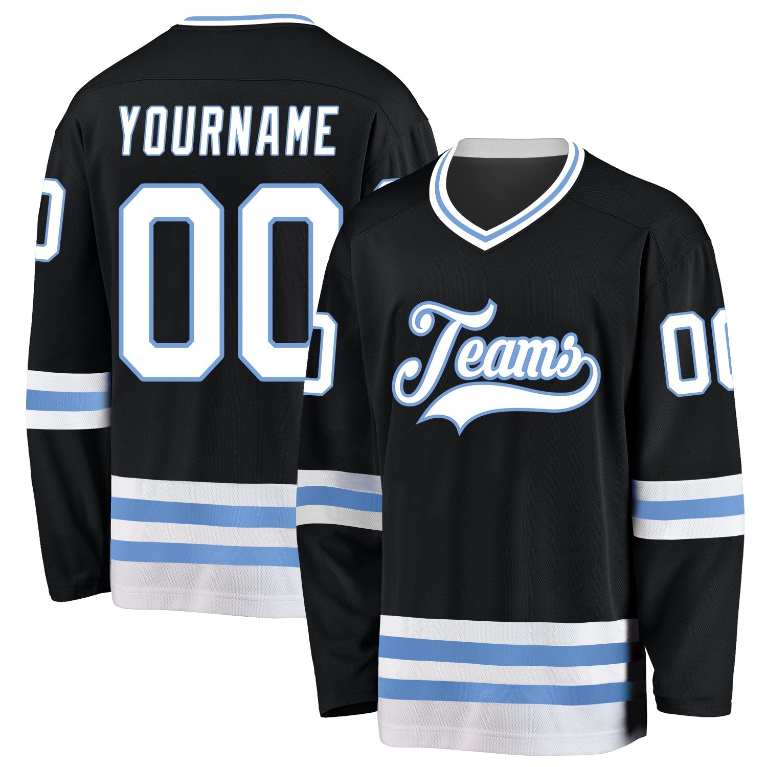 Custom Black White-Light Blue Hockey Jersey - Sky-Custom