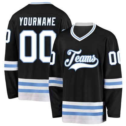 Custom Black White-Light Blue Hockey Jersey - Sky-Custom