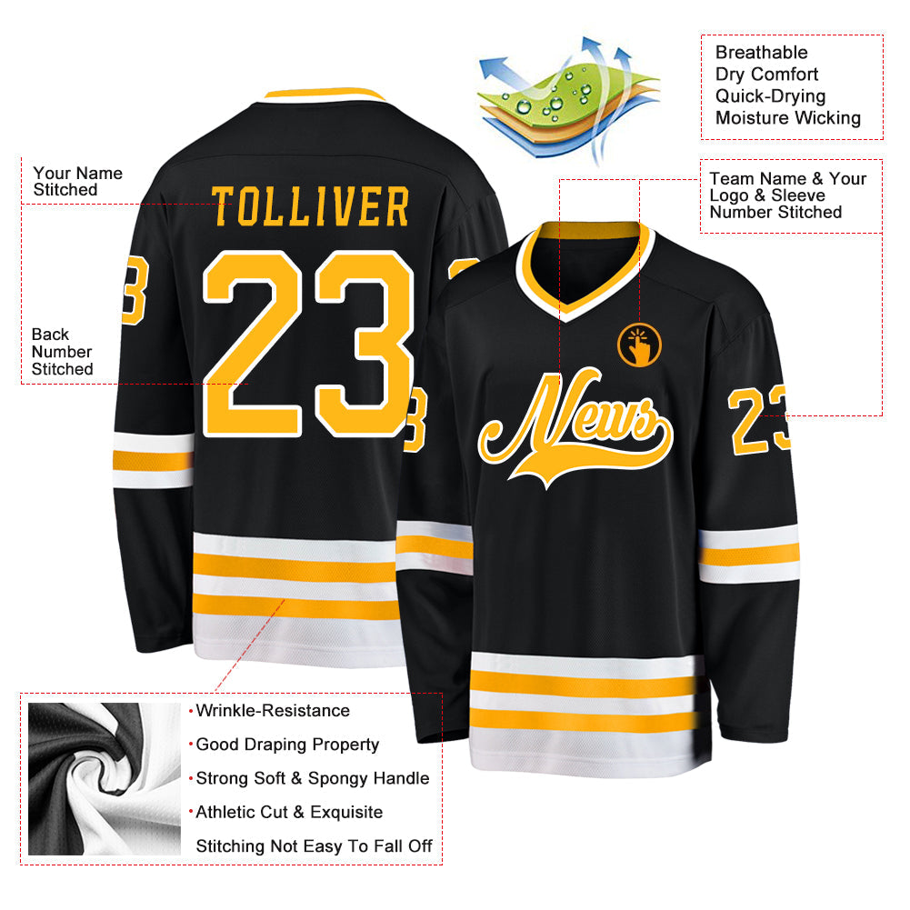Custom Black Gold-White Hockey Jersey - Sky-Custom