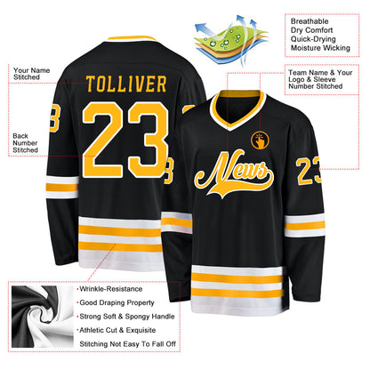 Custom Black Gold-White Hockey Jersey - Sky-Custom