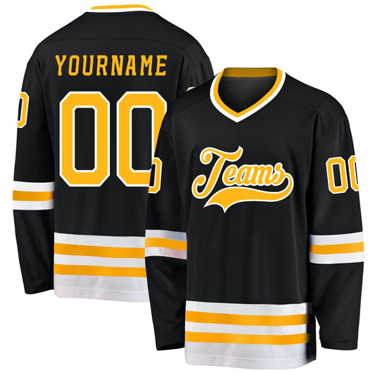 Custom Black Gold-White Hockey Jersey - Sky-Custom