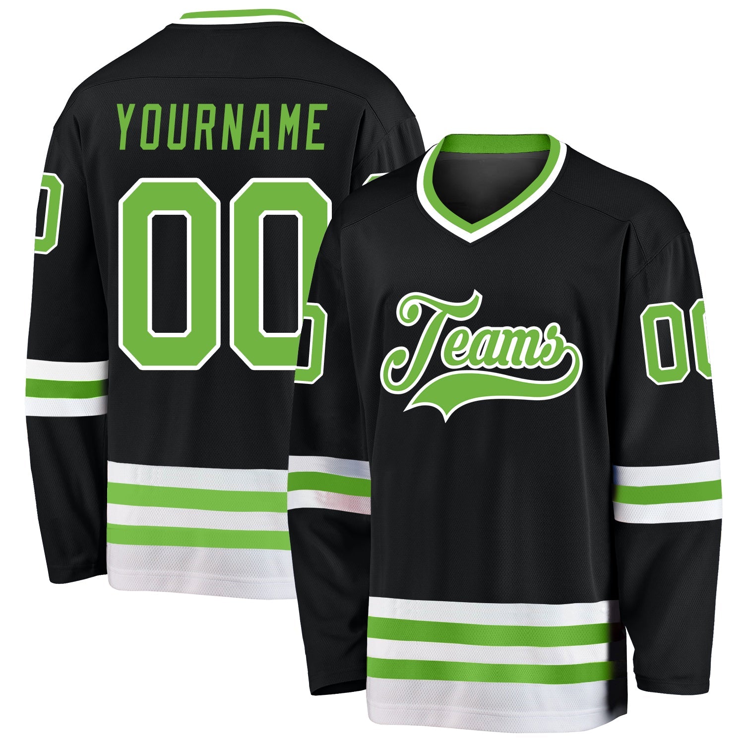 Custom Black Neon Green-White Hockey Jersey - Sky-Custom