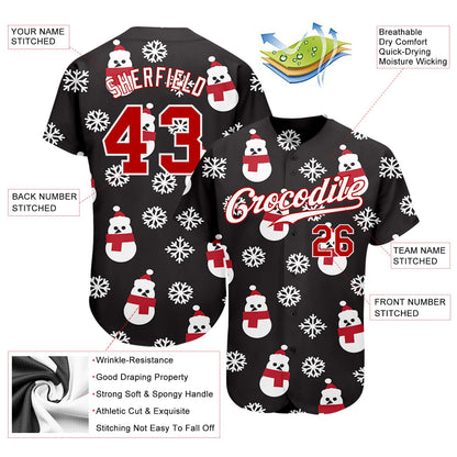 Custom Black Red-White Christmas 3D Authentic Baseball Jersey - Sky-Custom