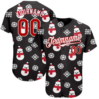 Custom Black Red-White Christmas 3D Authentic Baseball Jersey - Sky-Custom
