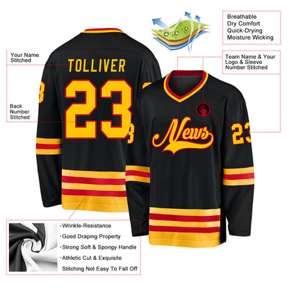 Custom Black Gold-Red Hockey Jersey - Sky-Custom