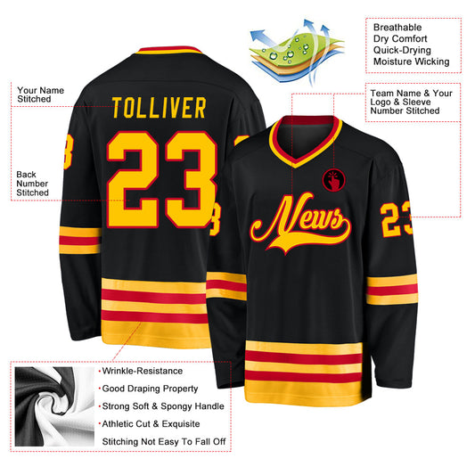 Custom Black Gold-Red Hockey Jersey - Sky-Custom