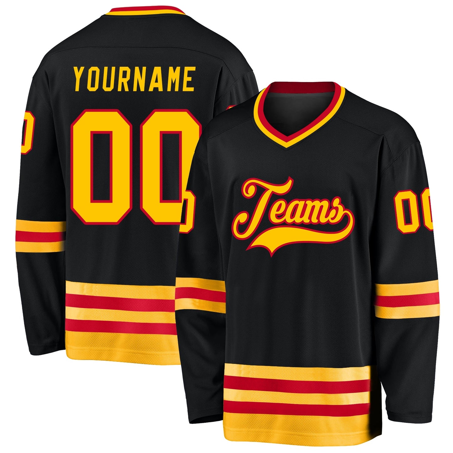 Custom Black Gold-Red Hockey Jersey - Sky-Custom