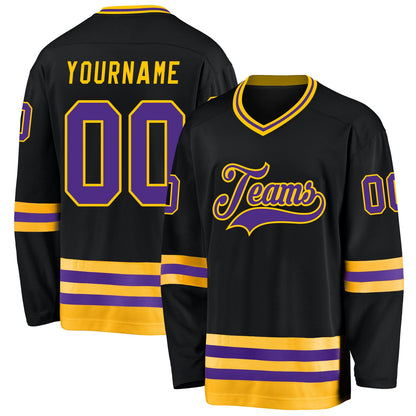 Custom Black Purple-Gold Hockey Jersey - Sky-Custom