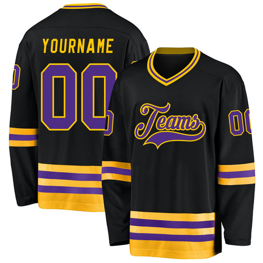 Custom Black Purple-Gold Hockey Jersey - Sky-Custom