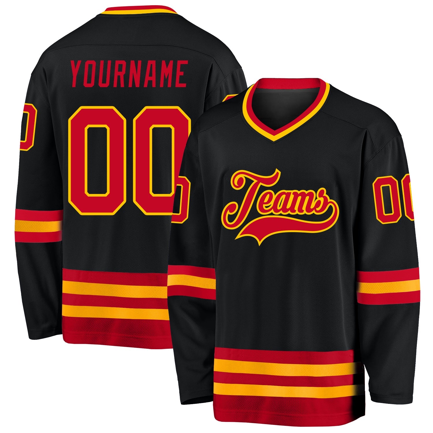 Custom Black Red-Gold Hockey Jersey - Sky-Custom