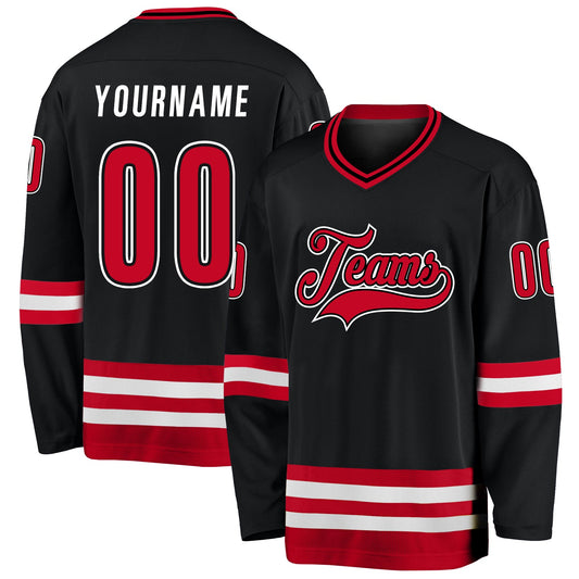 Custom Black Red-White Hockey Jersey - Sky-Custom