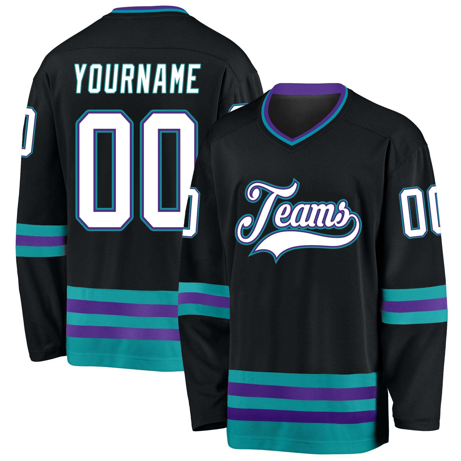 Custom Black White-Teal Hockey Jersey - Sky-Custom