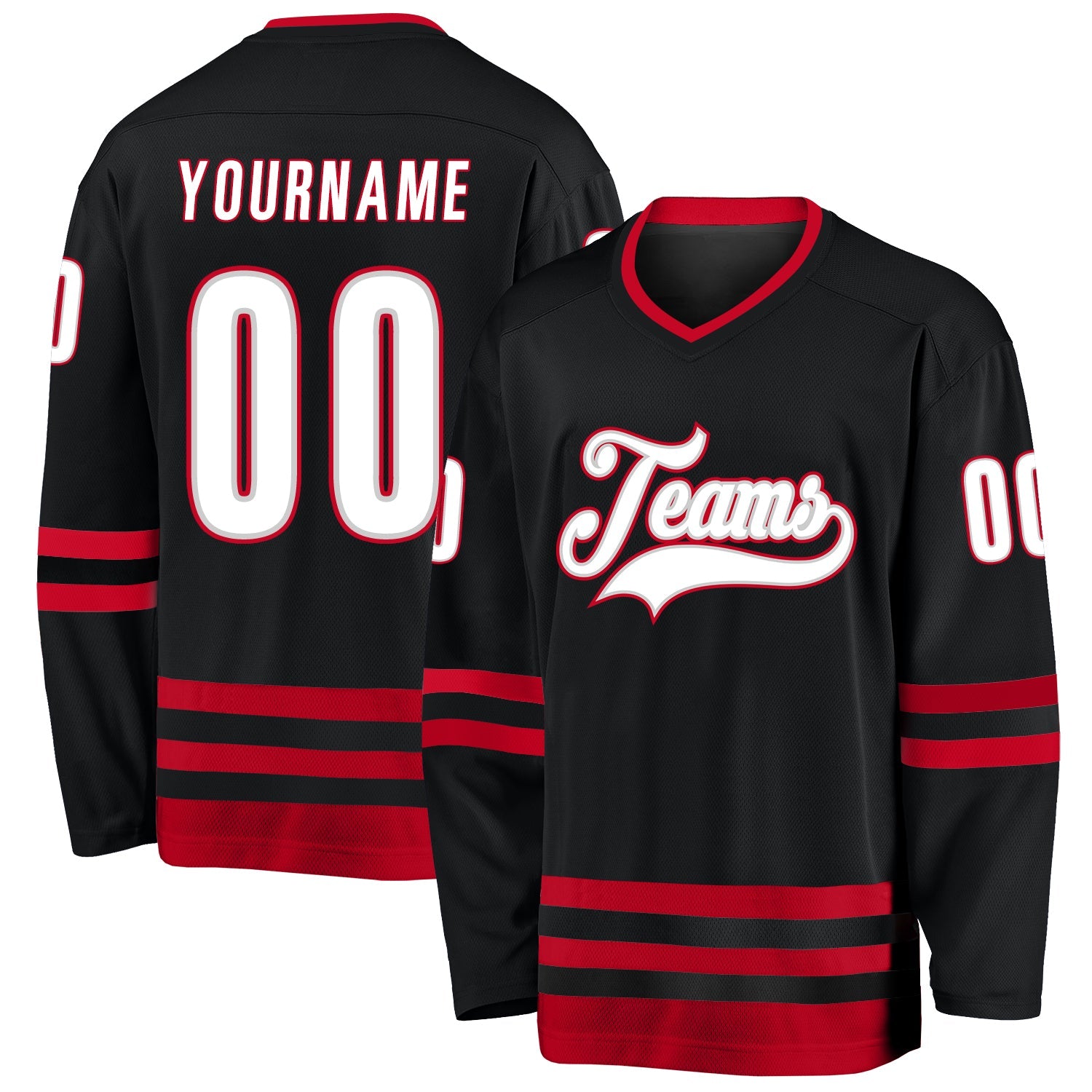 Custom Black White-Red Hockey Jersey - Sky-Custom