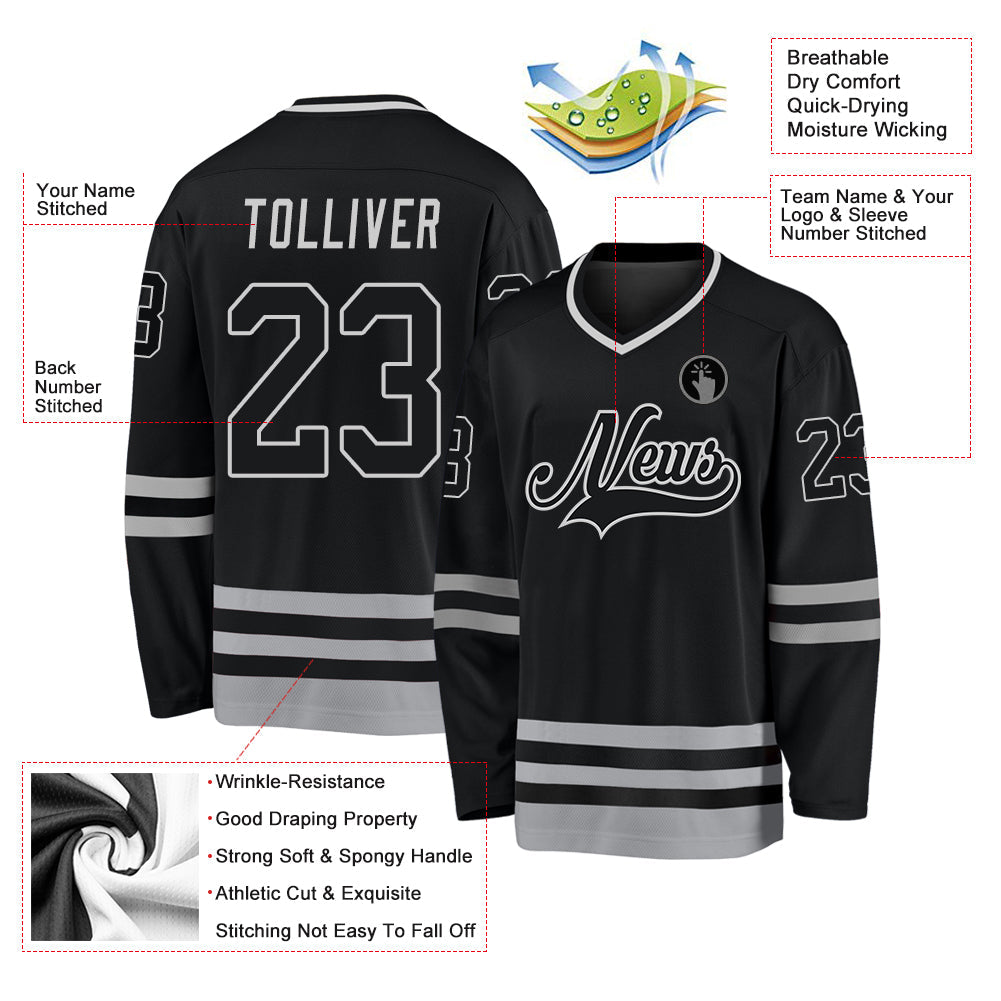 Custom Black Black-Gray Hockey Jersey - Sky-Custom