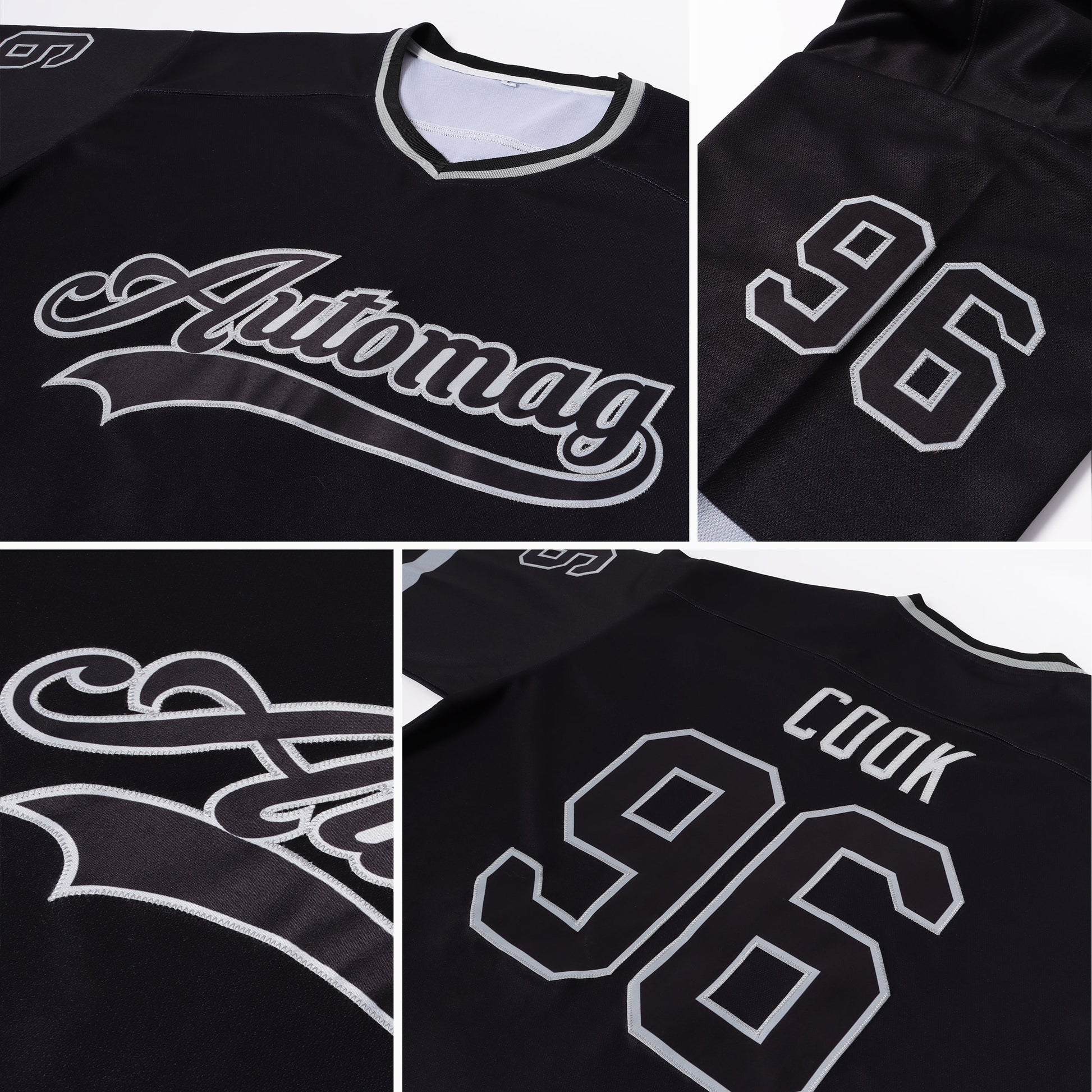 Custom Black Black-Gray Hockey Jersey - Sky-Custom