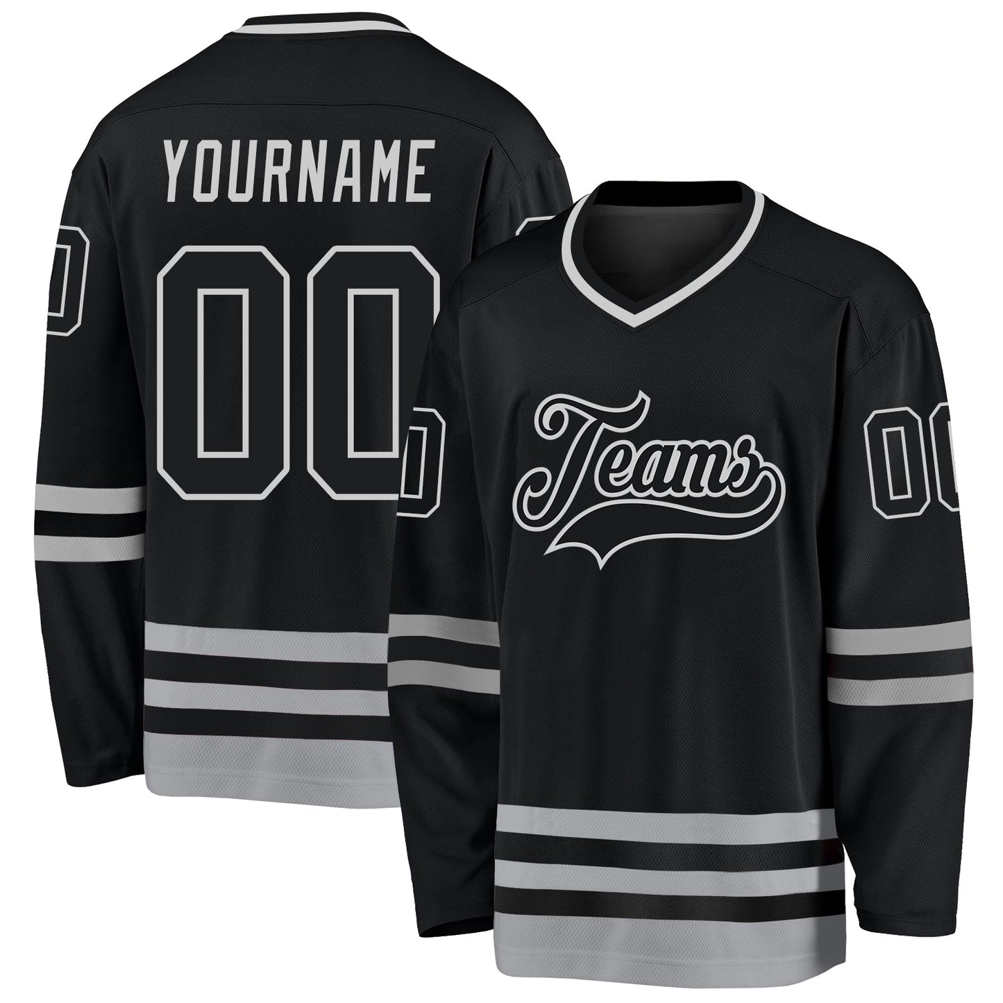 Custom Black Black-Gray Hockey Jersey - Sky-Custom