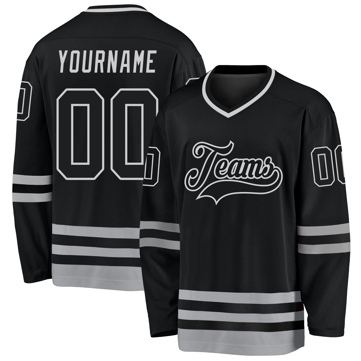 Custom Black Black-Gray Hockey Jersey - Sky-Custom