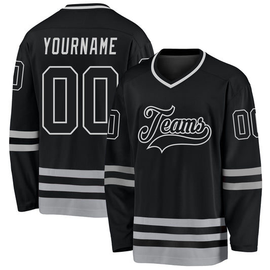 Custom Black Black-Gray Hockey Jersey - Sky-Custom