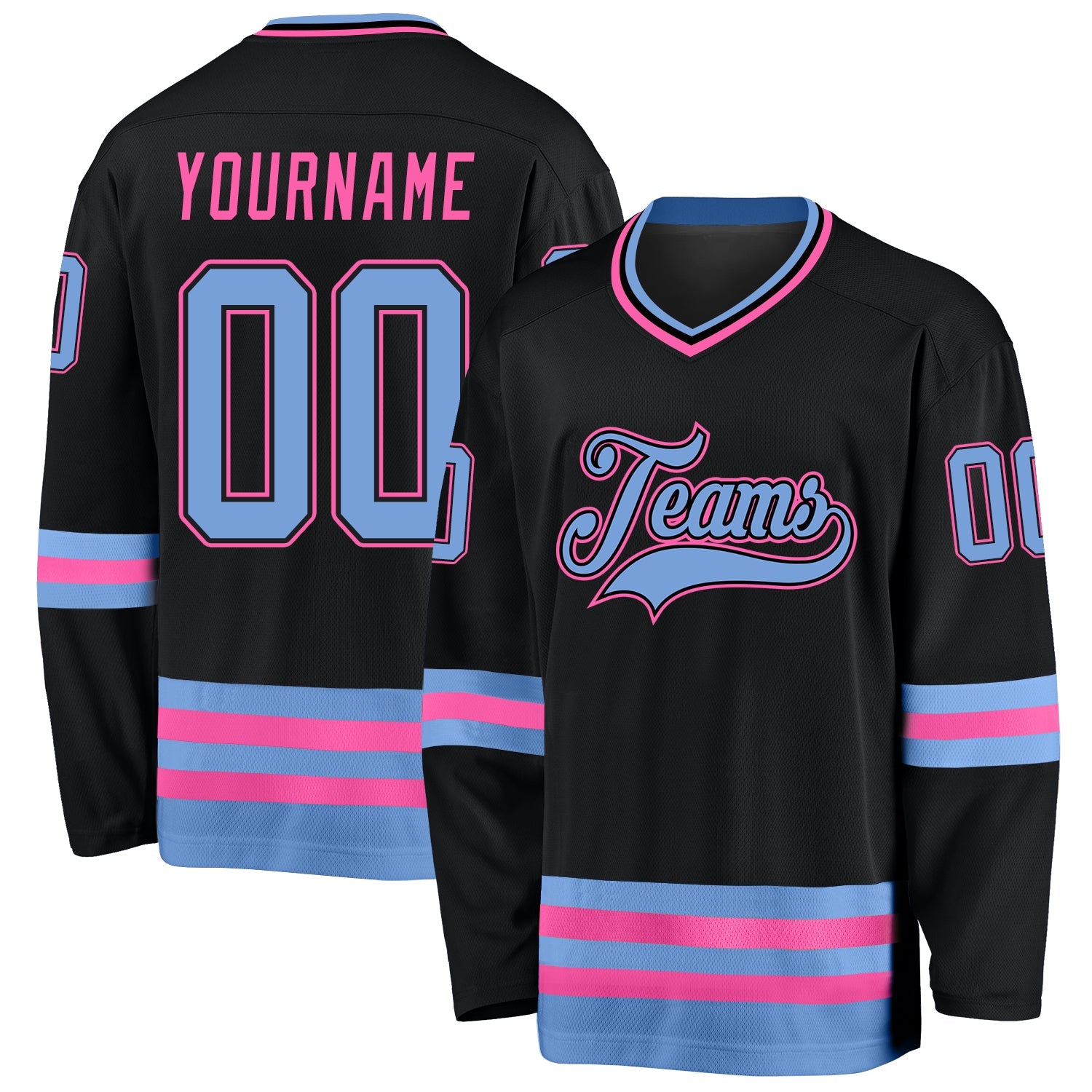 Custom Black Light Blue-Pink Hockey Jersey - Sky-Custom