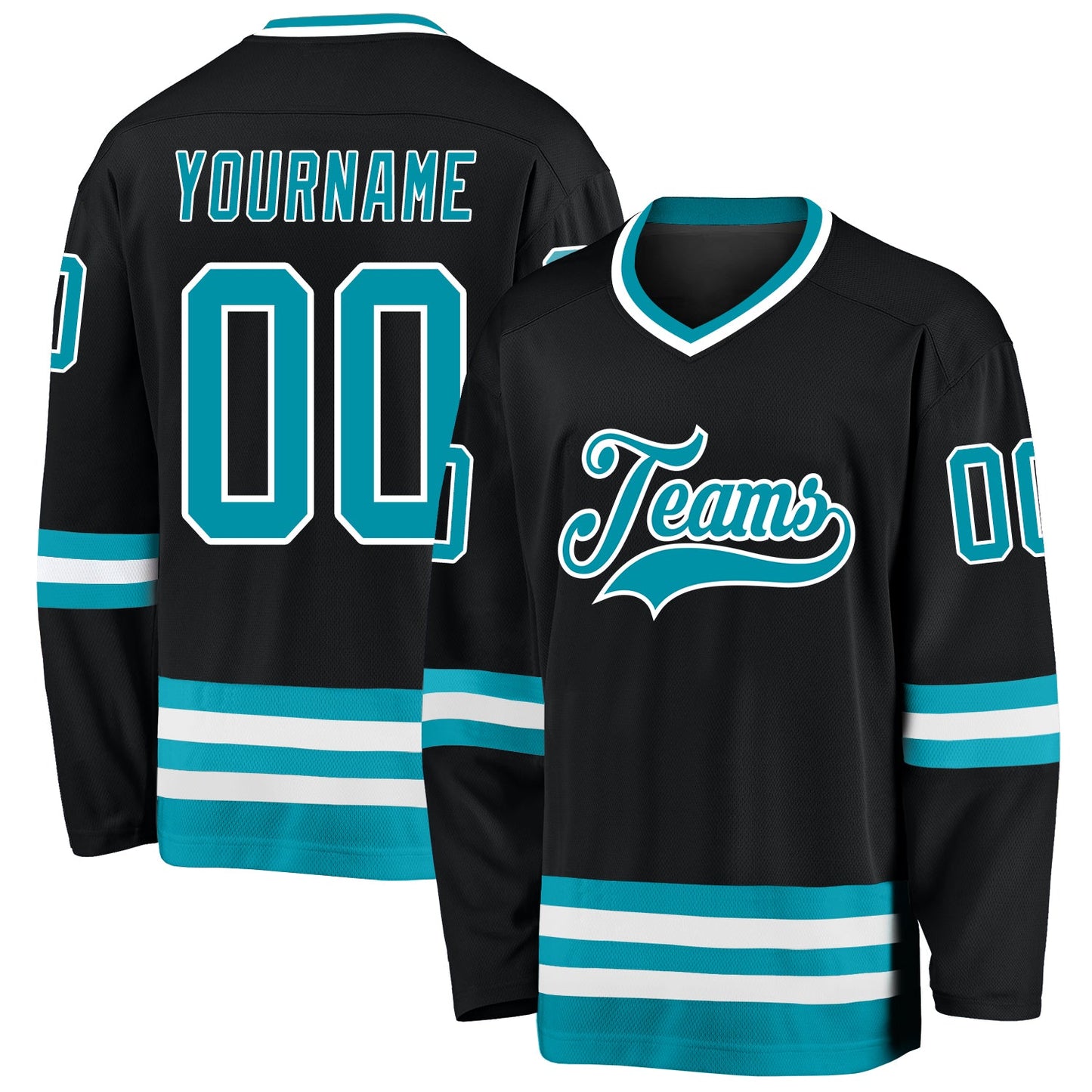 Custom Black Teal-White Hockey Jersey - Sky-Custom
