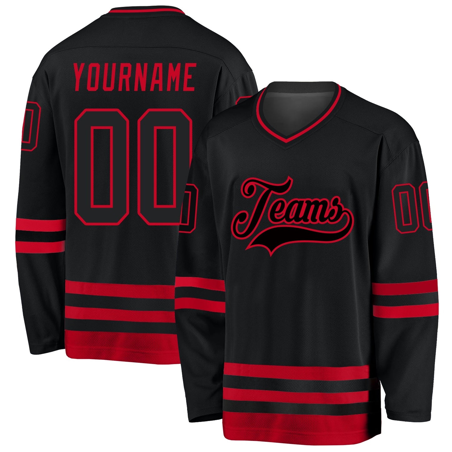 Custom Black Black-Red Hockey Jersey - Sky-Custom