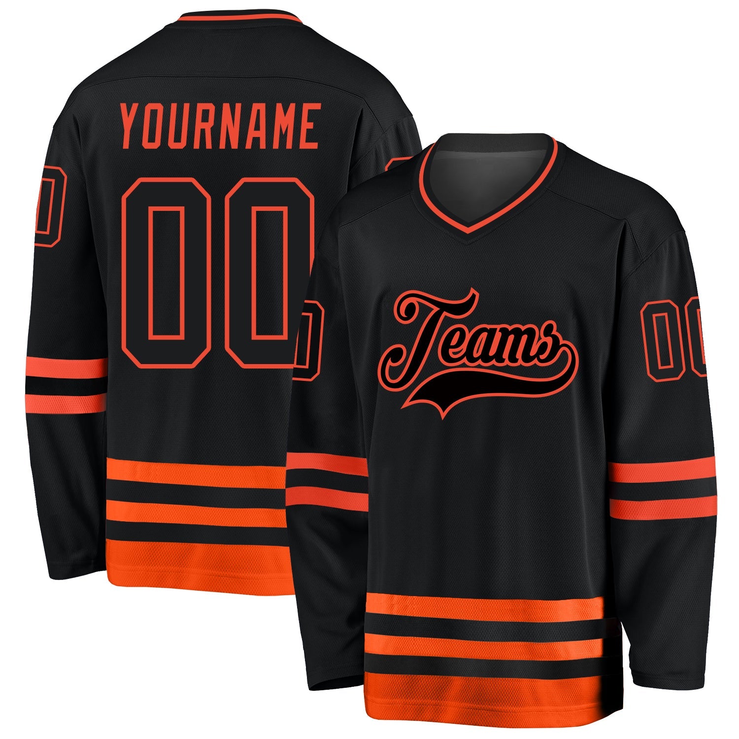 Custom Black Black-Orange Hockey Jersey - Sky-Custom