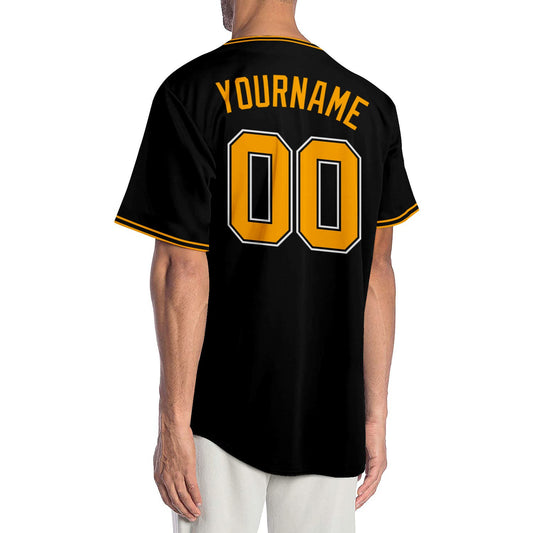 Custom Black Gold-White Authentic Baseball Jersey - Sky-Custom