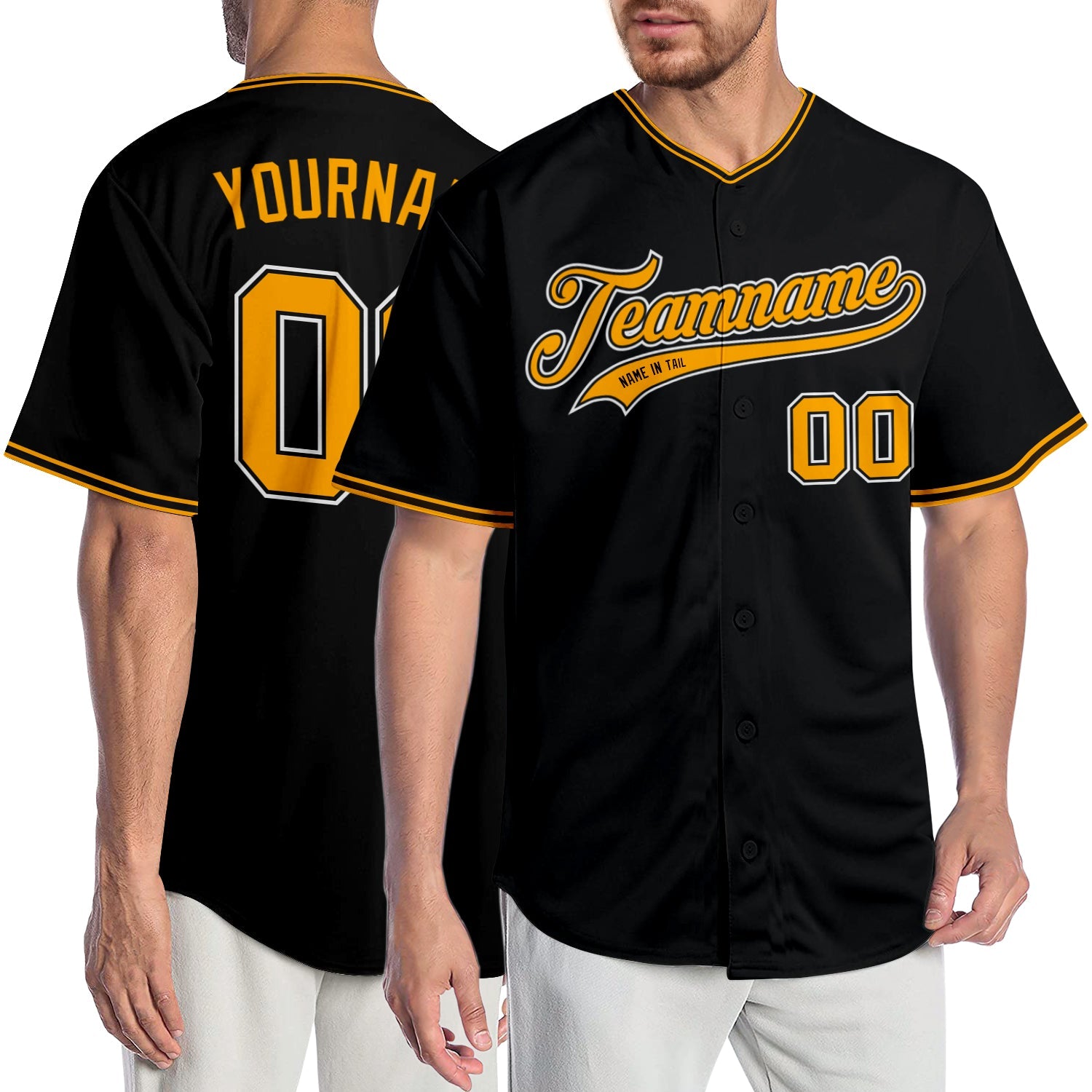 Custom Black Gold-White Authentic Baseball Jersey - Sky-Custom