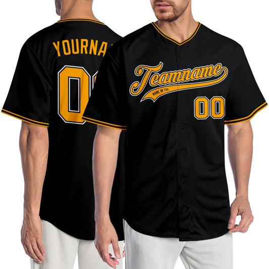Custom Black Gold-White Authentic Baseball Jersey - Sky-Custom