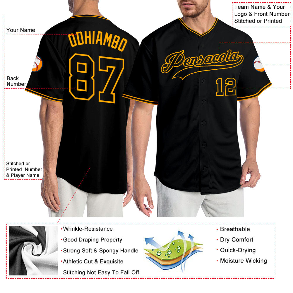Custom Black Black-Gold Authentic Baseball Jersey - Sky-Custom