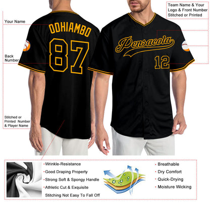 Custom Black Black-Gold Authentic Baseball Jersey - Sky-Custom