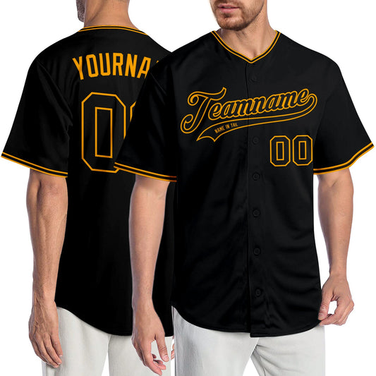 Custom Black Black-Gold Authentic Baseball Jersey - Sky-Custom