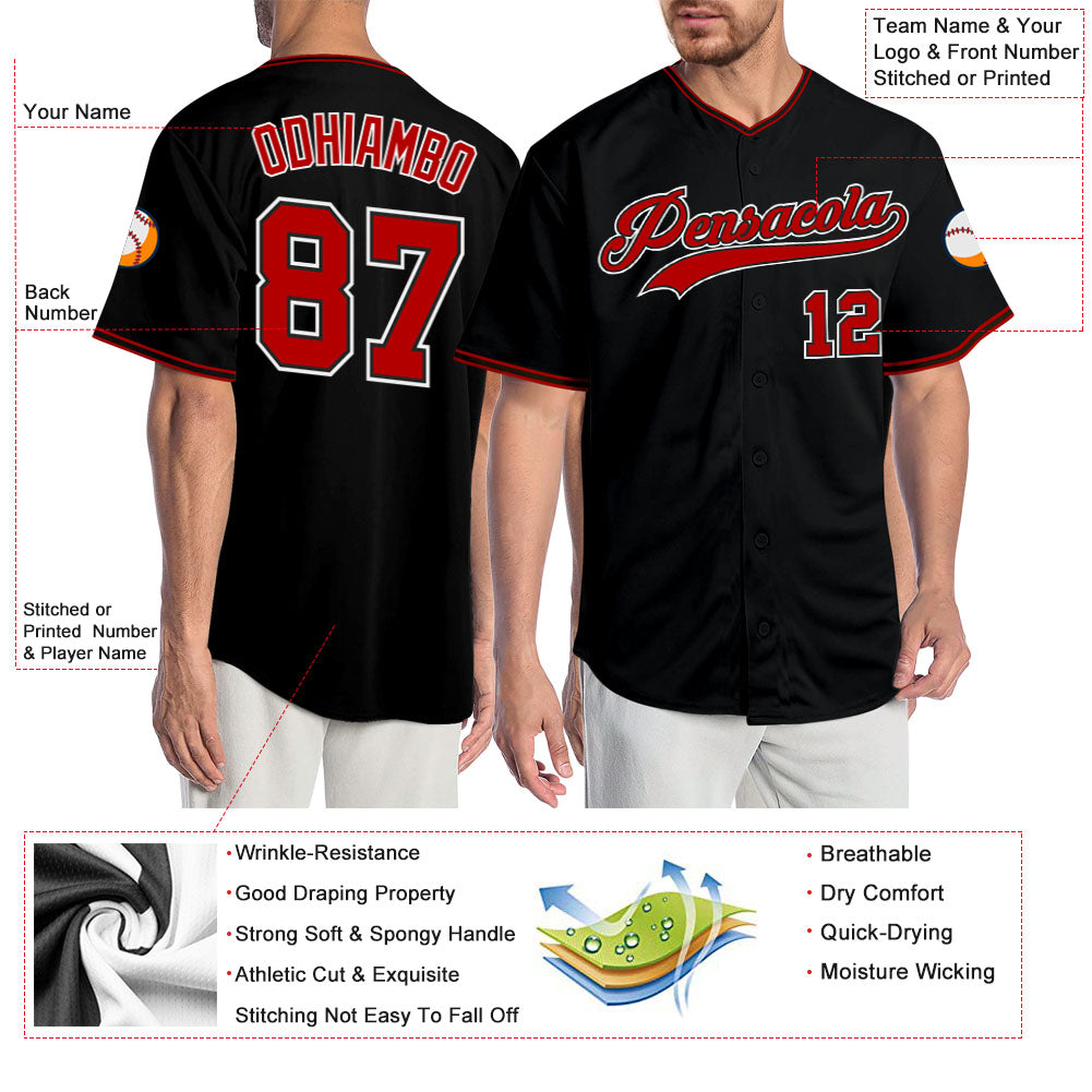 Custom Black Red-White Authentic Baseball Jersey - Sky-Custom