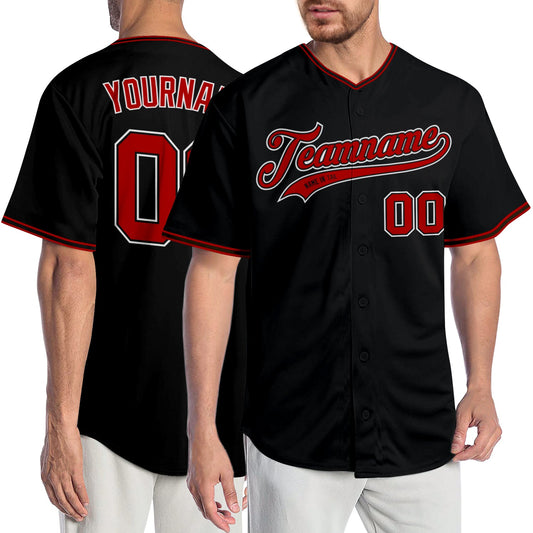 Custom Black Red-White Authentic Baseball Jersey - Sky-Custom