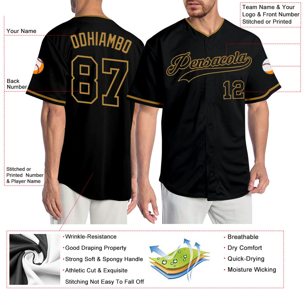 Custom Black Black-Old Gold Authentic Baseball Jersey - Sky-Custom