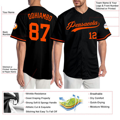 Custom Black Orange Authentic Baseball Jersey - Sky-Custom