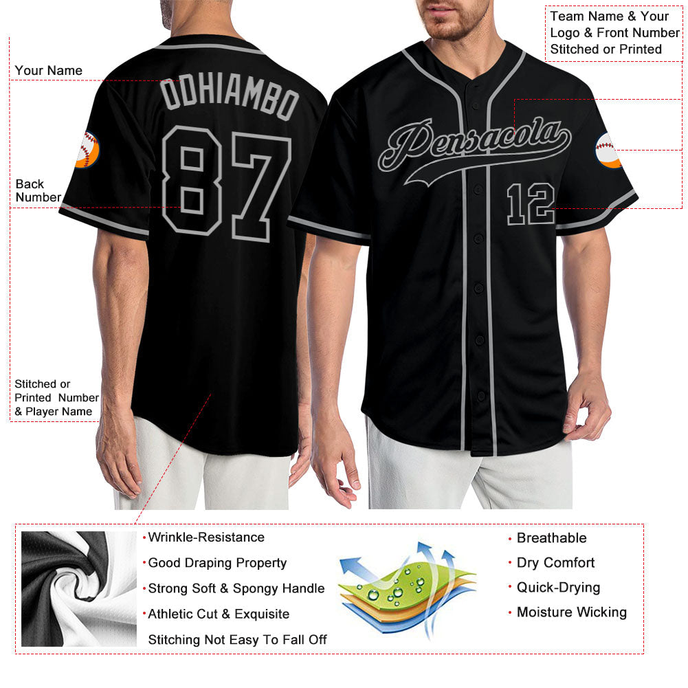 Custom Black Black-Gray Authentic Baseball Jersey - Sky-Custom
