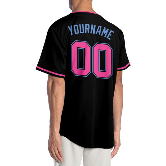 Custom Black Pink-Light Blue Authentic Baseball Jersey - Sky-Custom