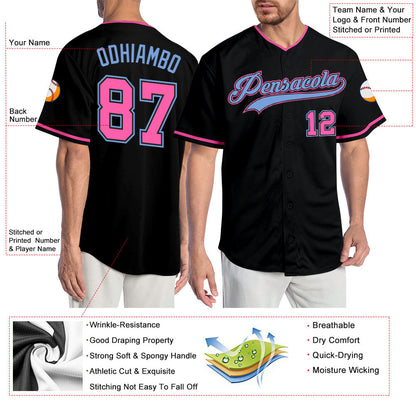 Custom Black Pink-Light Blue Authentic Baseball Jersey - Sky-Custom