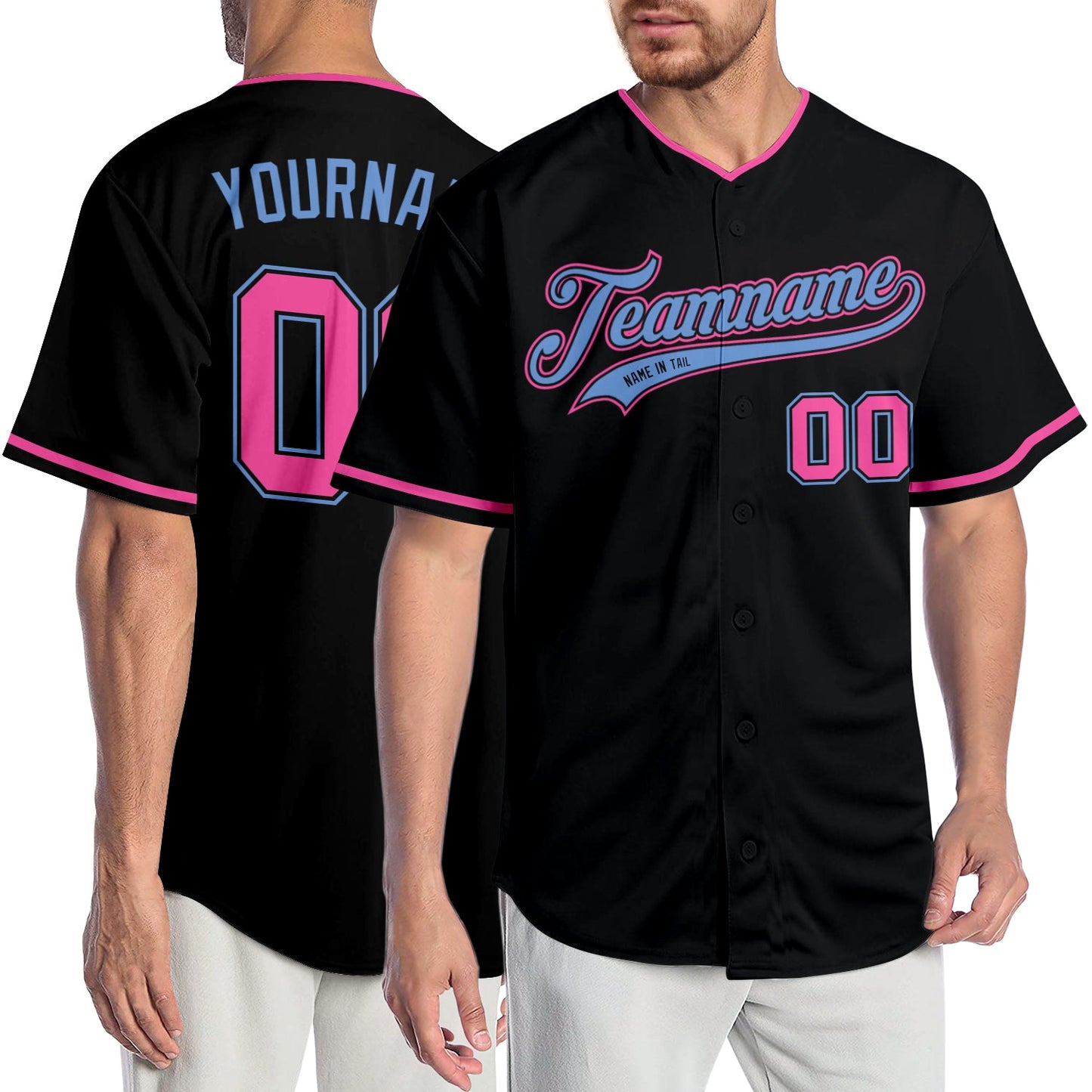 Custom Black Pink-Light Blue Authentic Baseball Jersey - Sky-Custom