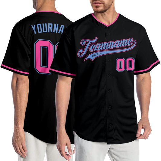 Custom Black Pink-Light Blue Authentic Baseball Jersey - Sky-Custom